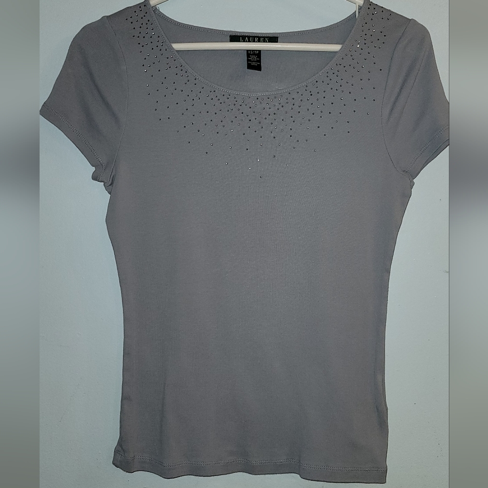 Ralph Lauren vintage sparkle blouse Top gray short sleeve Shirt